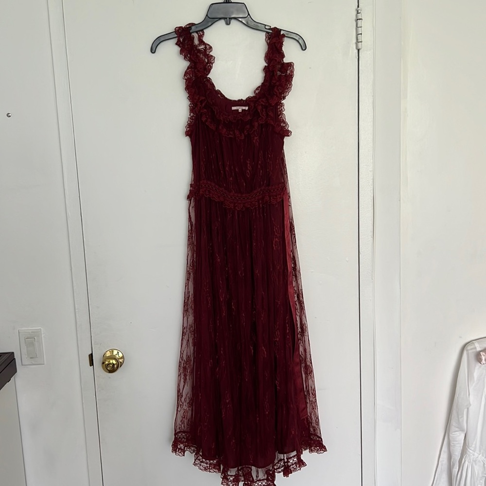 Tularosa maroon lace maxi dress